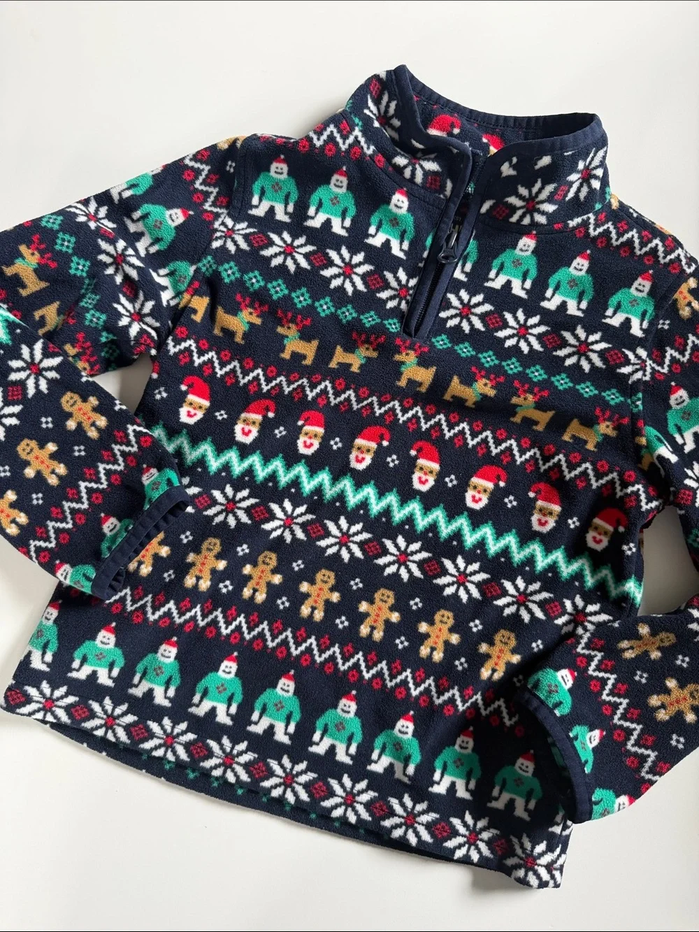 Kids Navy Holiday Zip-Front Fleece Pullover - Festive Pattern